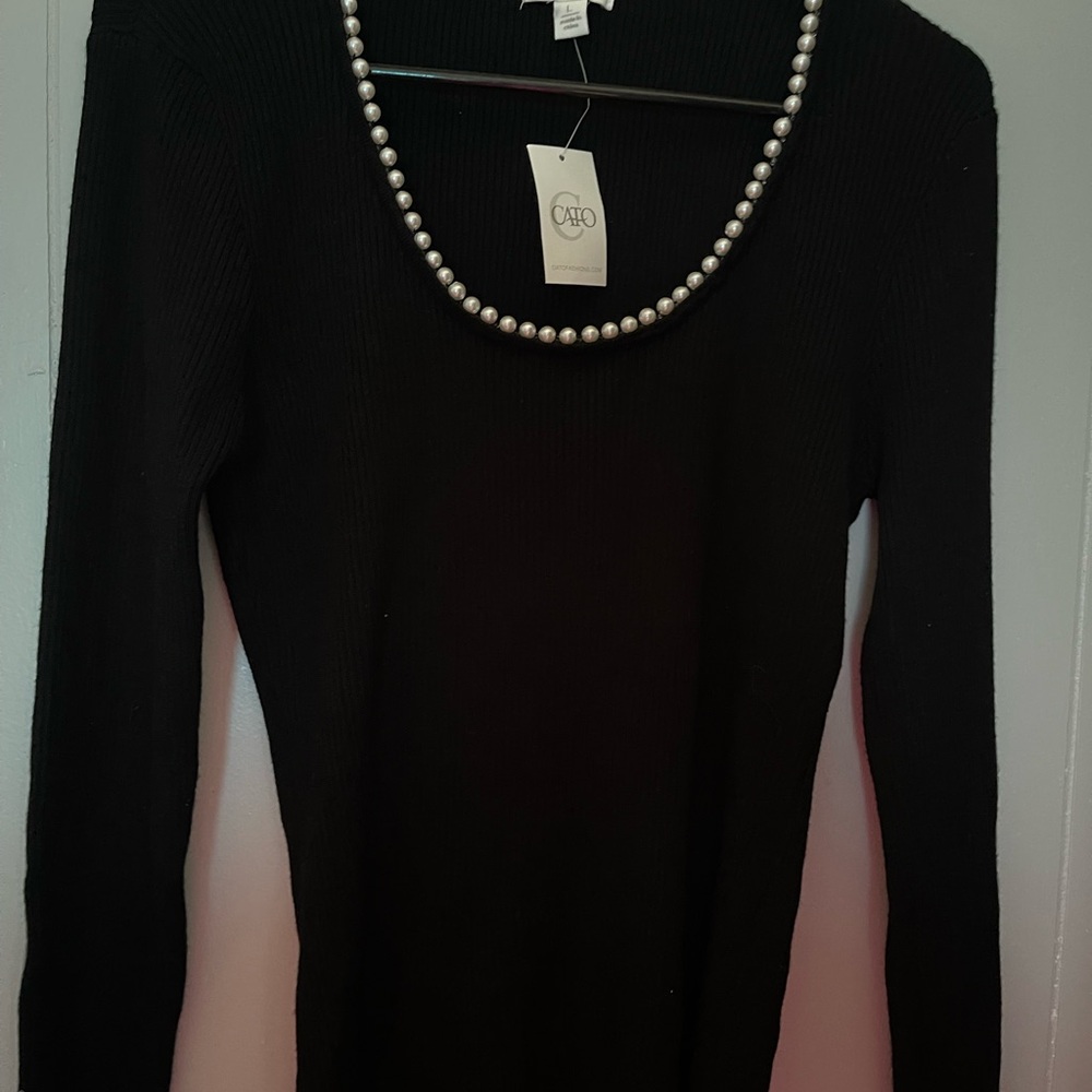 Cato Black Sweater Dress with Pearl Accents